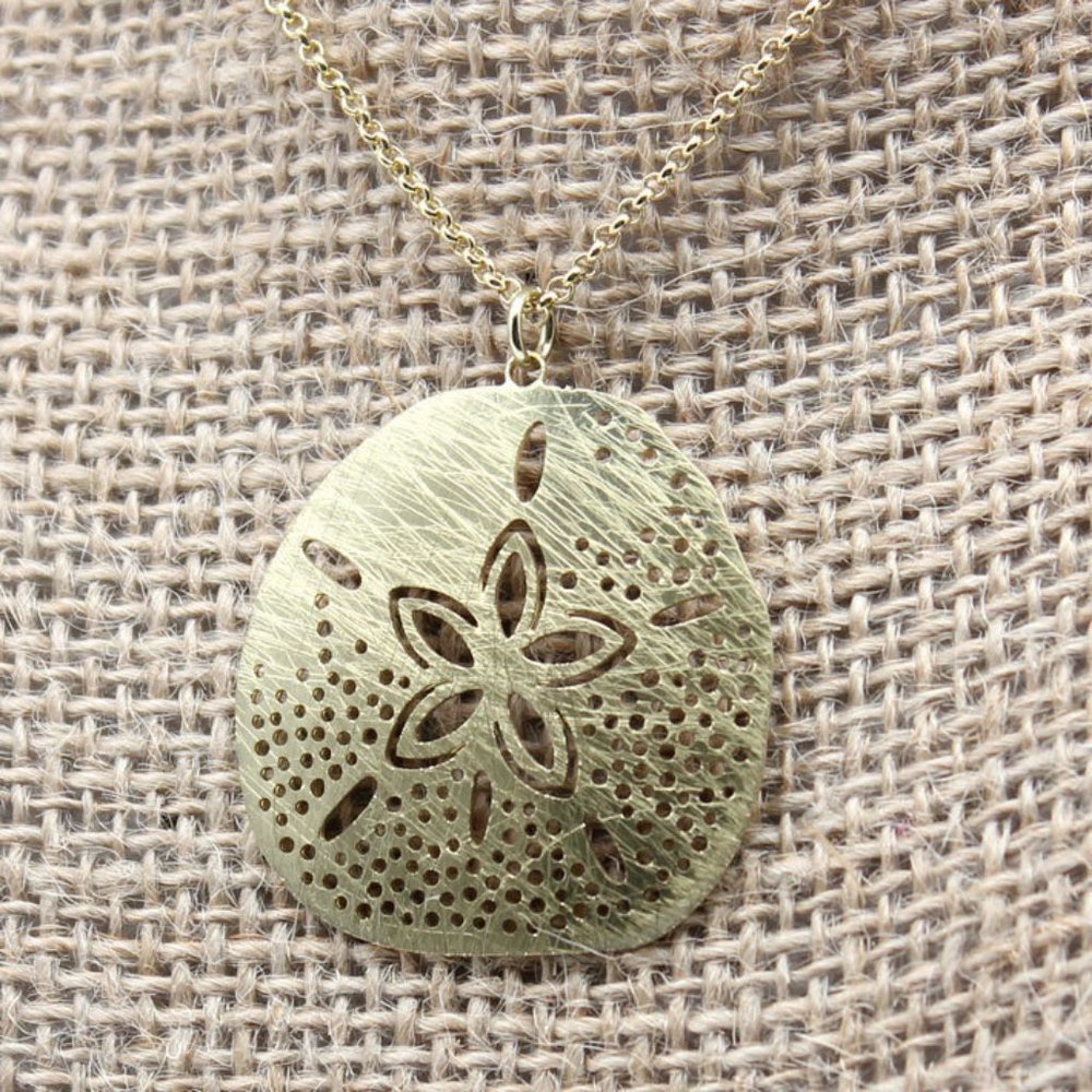 Sand Dollar Pendant Necklace, Brushed 925 Gold